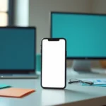 Tela de smartphone com site mobile first destacada em mesa de trabalho digital