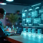 Profissional analisa sequência de e-mails projetada com apoio de IA generativa