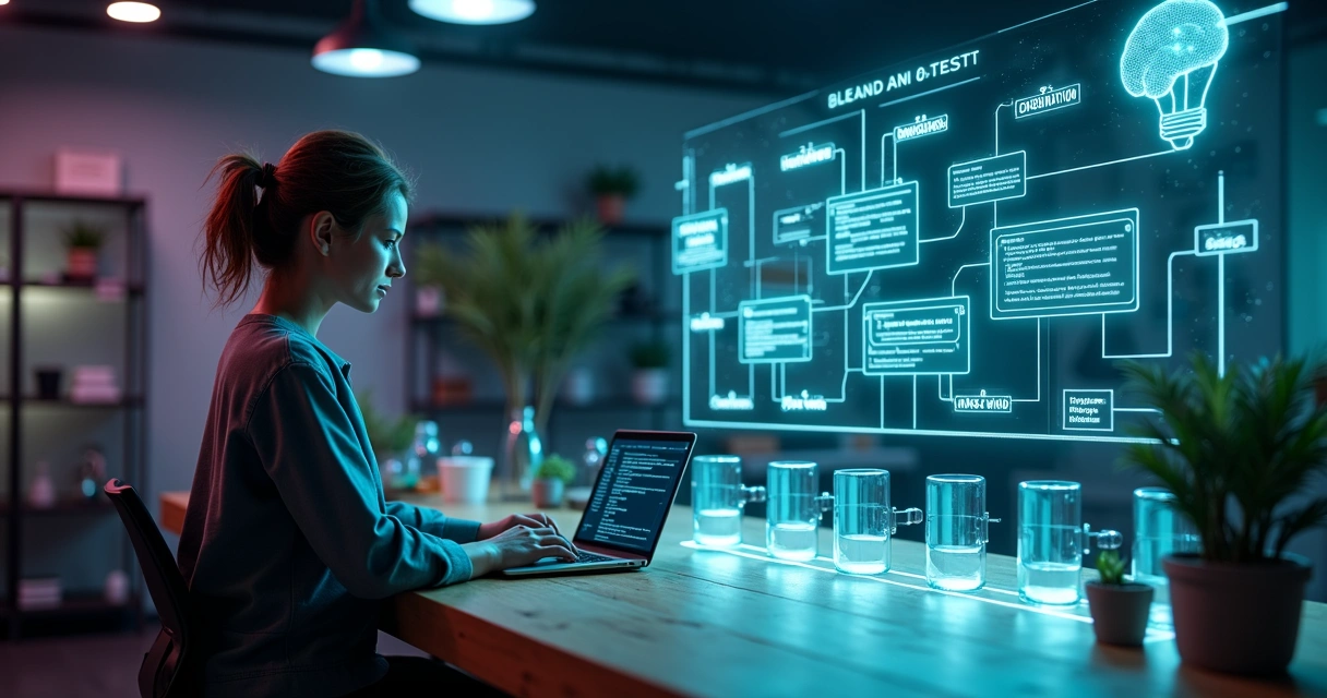 Profissional analisa sequência de e-mails projetada com apoio de IA generativa