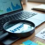 Lupa destacando palavra-chave em teclado de computador