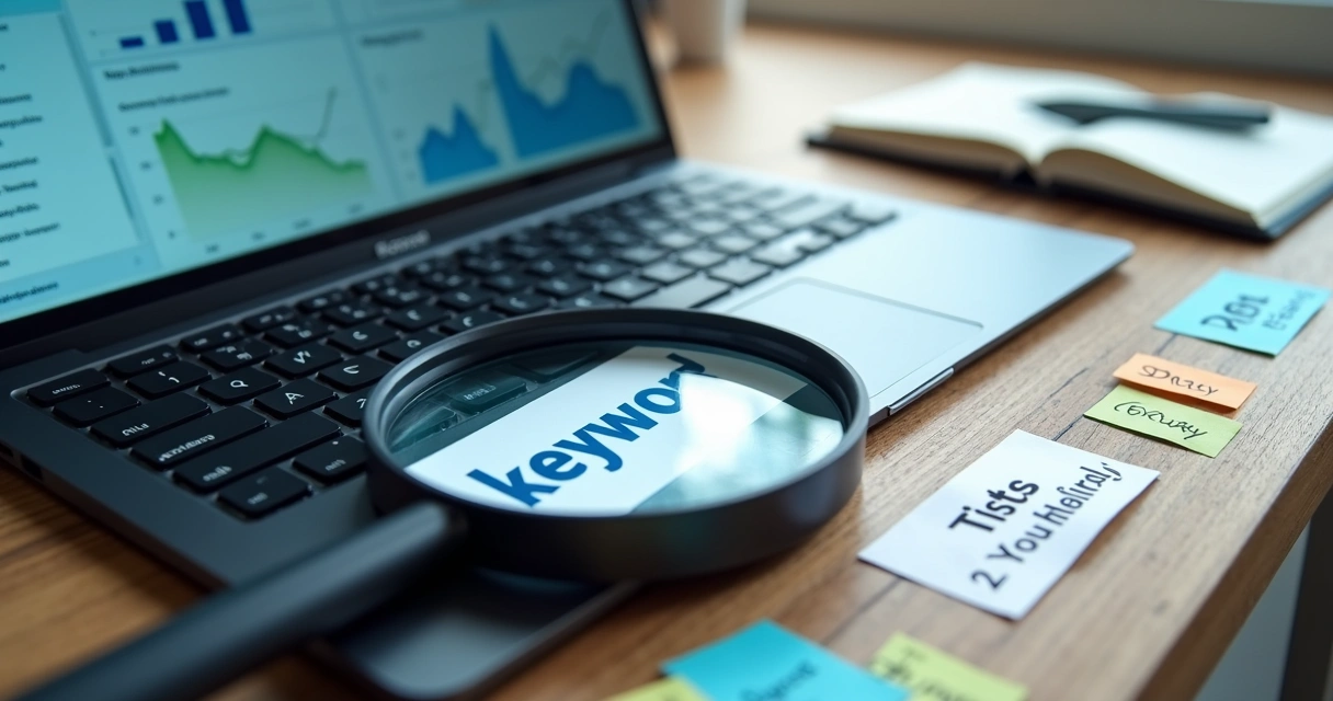 Lupa destacando palavra-chave em teclado de computador