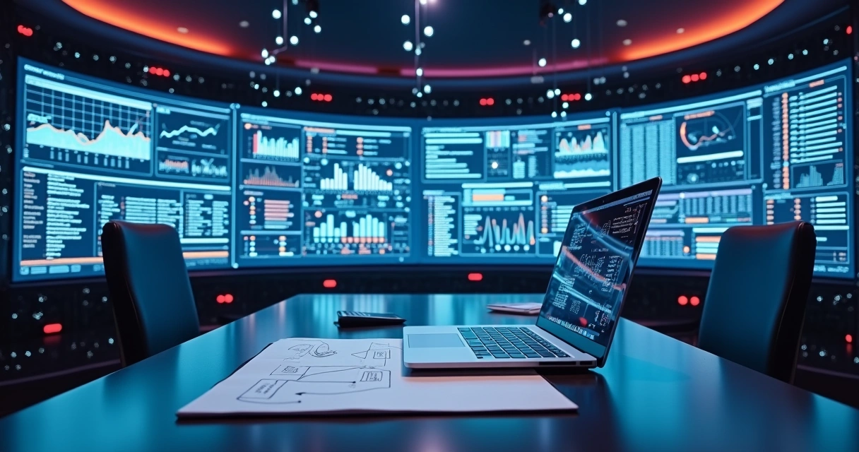 Painel digital exibindo análise estratégica com painéis de dados integrados