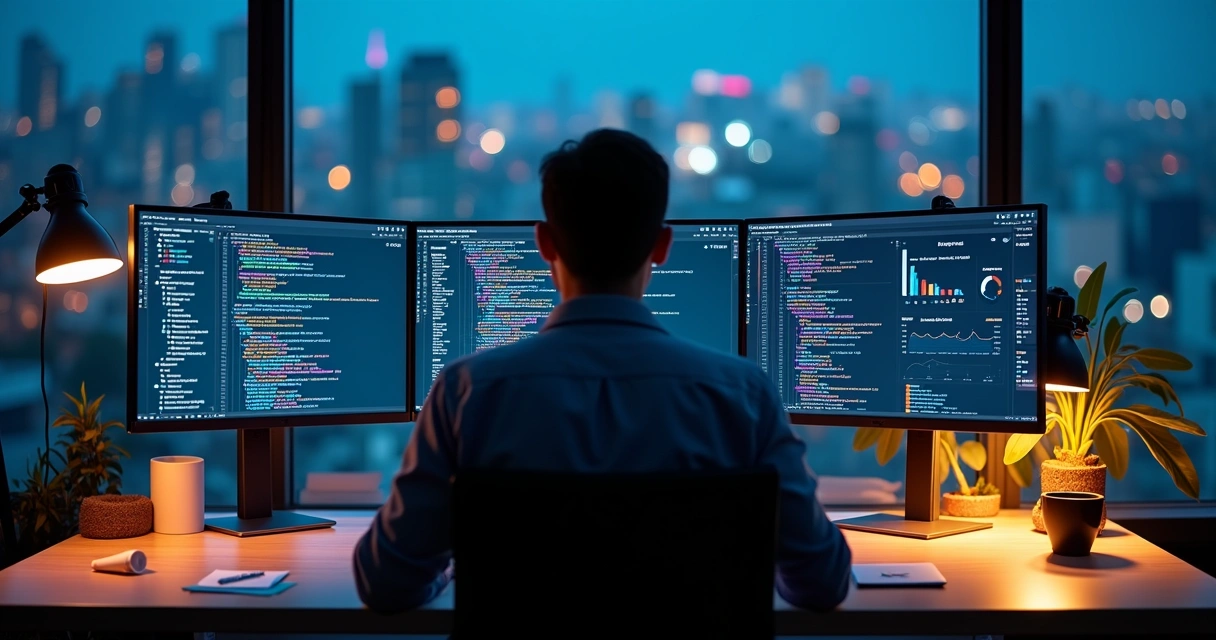 Profissional de marketing usando painéis SQL para análise de clientes